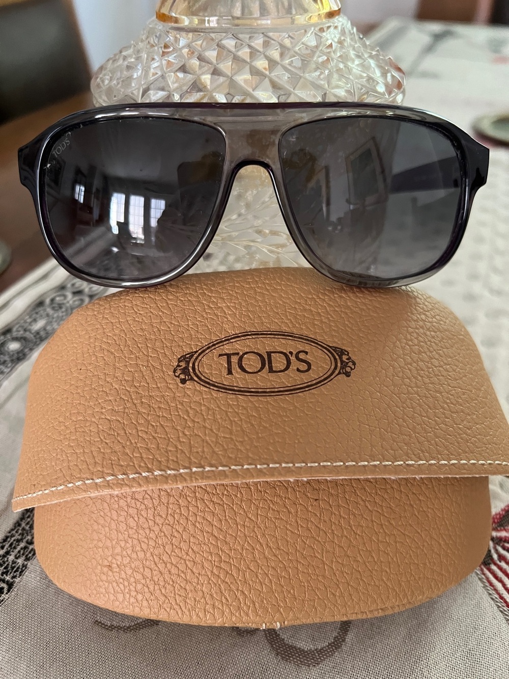 Tod's Purple Sunglasses with Tan Case